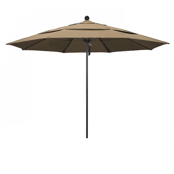 California Umbrella 11' Black Aluminum Market Patio Umbrella, Sunbrella Heather Beige 194061333457 - main